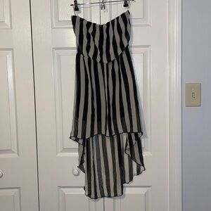 Strapless High Low Striped Dress